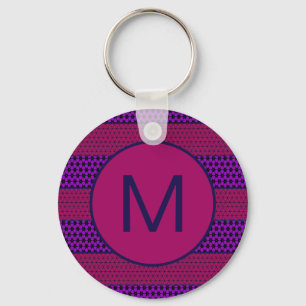 Purple and Magenta Pattern Striped Monogram Keychain
