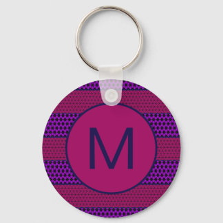 Purple and Magenta Pattern Striped Monogram Keychain
