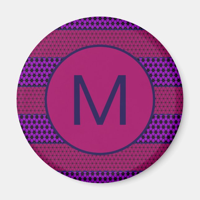 Purple and Magenta Pattern Striped Monogram Magnet (Front)