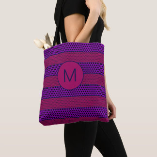 Purple and Magenta Pattern Striped Monogram Tote Bag