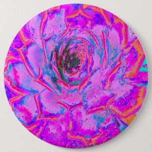 Purple and Magenta Succulent Sedum Rosette 6 Inch Round Button