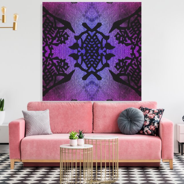 Purple and Magenta Symmetrical Pattern Canvas Print (Insitu(LivingRoom))