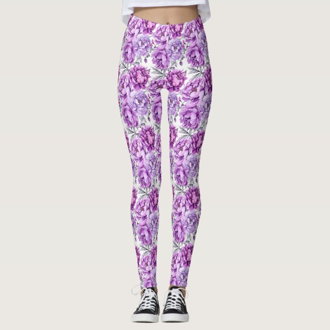 Purple and Mauve Floral Clusters Leggings (Front)