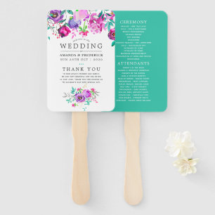 Purple and Mint Floral Wedding Program Hand Fan