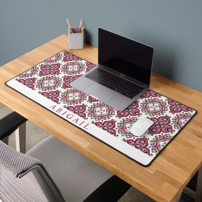 Purple and mint green Mediterranean pattern     Desk Mat (Office 2)