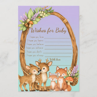 Purple and Mint Woodland Animals Wishes for Baby Advice Card