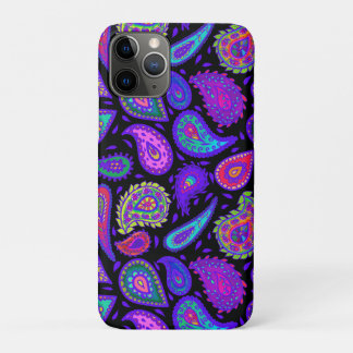Purple and Multicolor Paisley on Black Beautiful iPhone 11 Pro Case