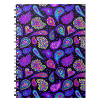 Purple and Multicolor Paisley on Black Beautiful Notebook