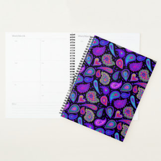 Purple and Multicolor Paisley on Black Beautiful Planner