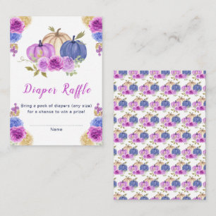 Purple and Navy Blue  Floral Pumpkins Baby Shower  Enclosure Card