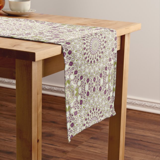 Purple and Olive Geometric Mandala Pattern Medium Table Runner (In Situ)