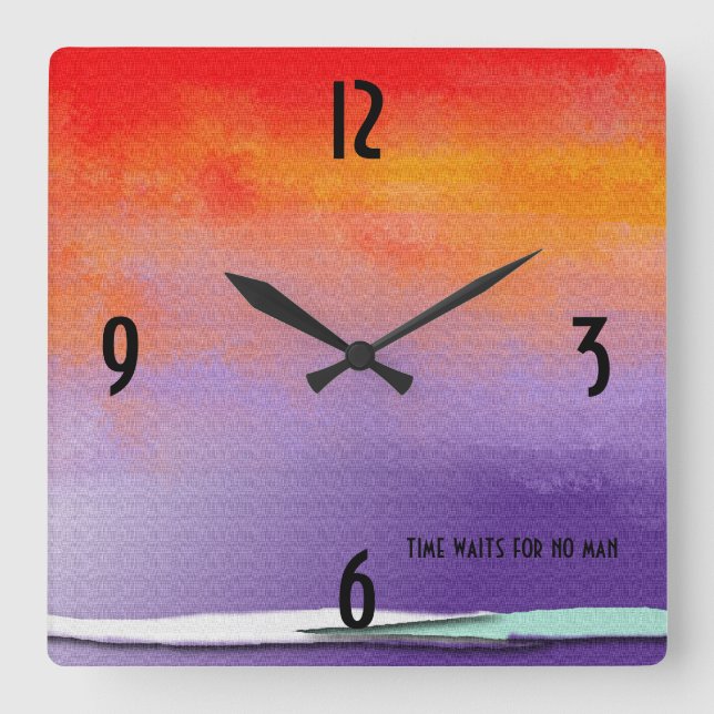 Purple and Orange Abstract Square Wall Clock (Front)