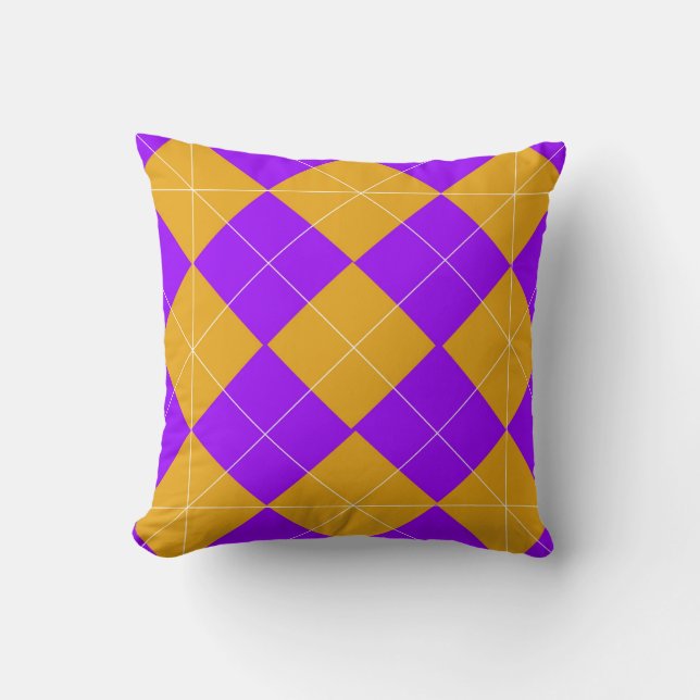 Purple and Orange Argyle Throw Pillow (Front)