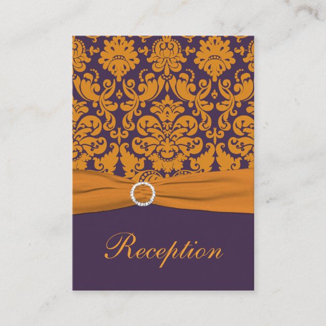 Purple and Orange Damask Enclosure Card (Front)