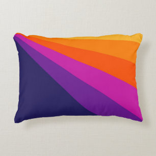 Purple and orange diagonal retro stripes accent pillow