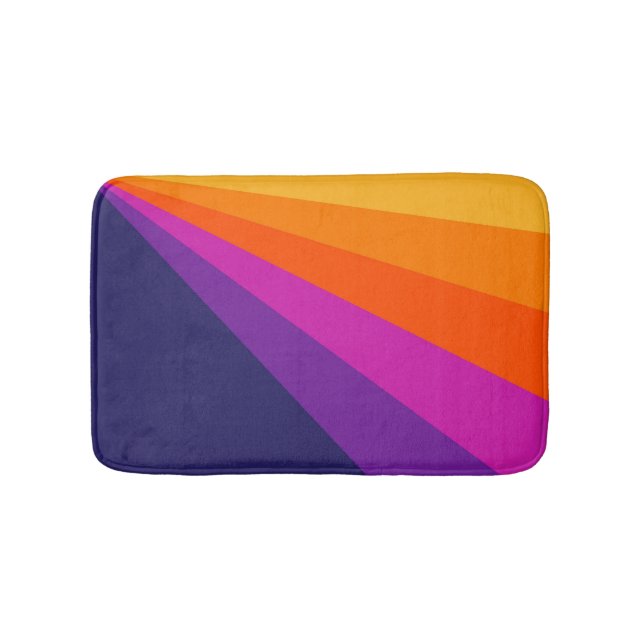 Purple and orange diagonal retro stripes bath mat (Front)