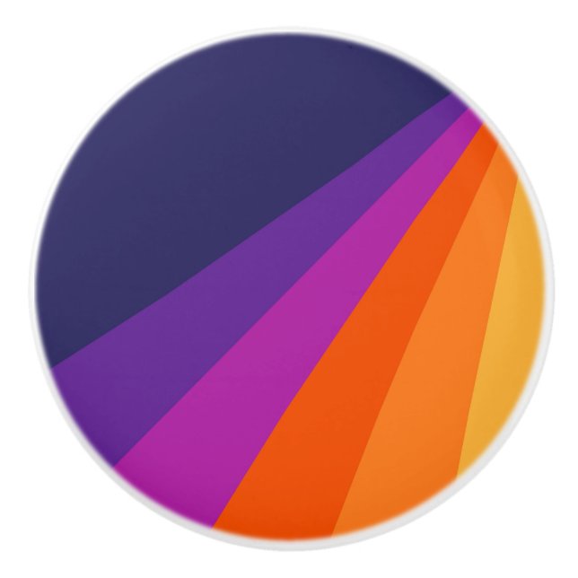Purple and orange diagonal retro stripes ceramic knob (Front)