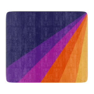 Purple and orange diagonal retro stripes cutting board