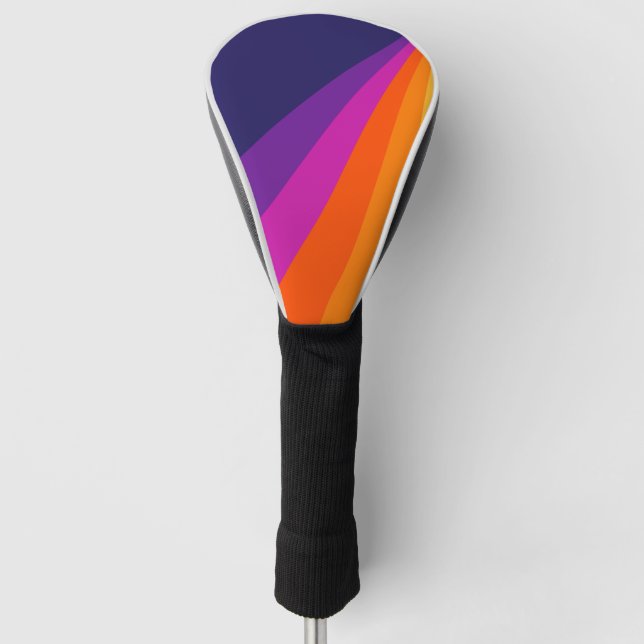 Purple and orange diagonal retro stripes golf head cover (Front)