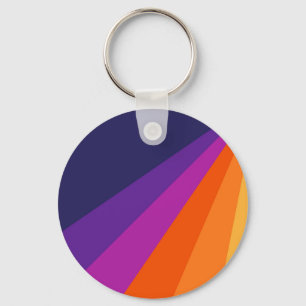 Purple and orange diagonal retro stripes keychain