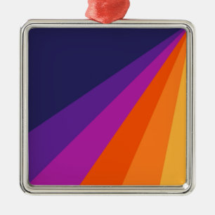 Purple and orange diagonal retro stripes metal ornament
