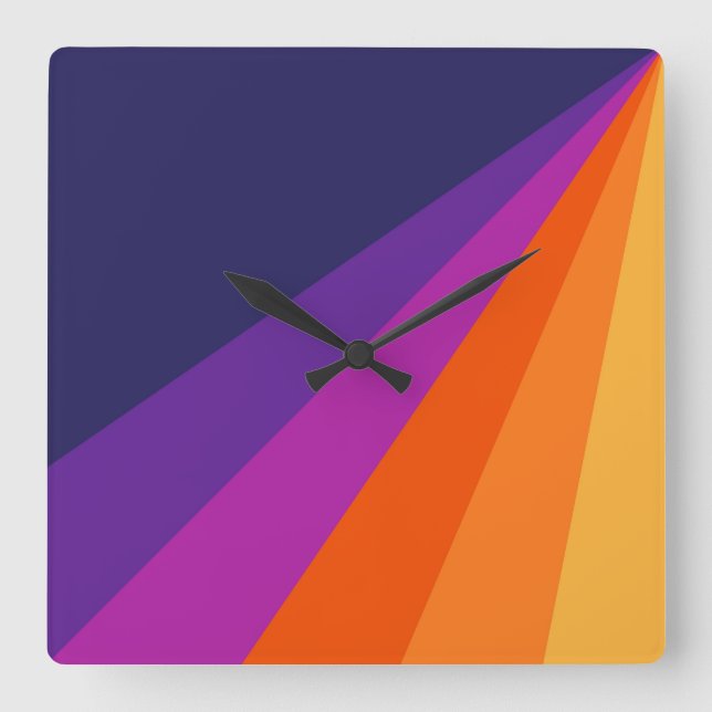 Purple and orange diagonal retro stripes square wall clock (Front)