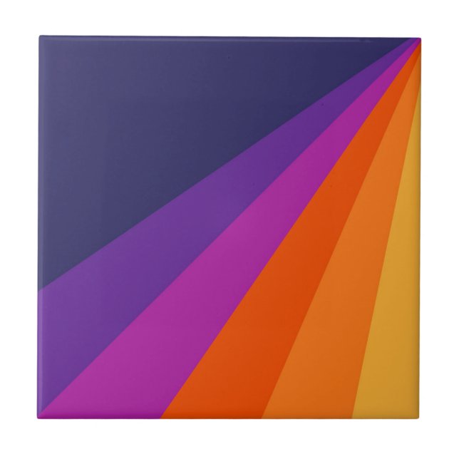 Purple and orange diagonal retro stripes tile (Front)