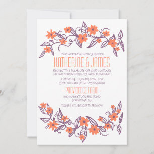 Purple and Orange Floral Banner Wedding Invitation