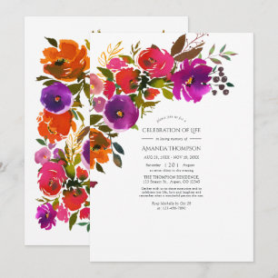 Purple and Orange Floral Celebration of Life Invitation