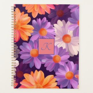 Purple and orange floral pattern with monogram  planner
