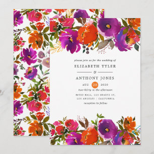 Purple and Orange Floral Wedding Invitation