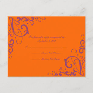 Purple and Orange Flourish Wedding RSVP