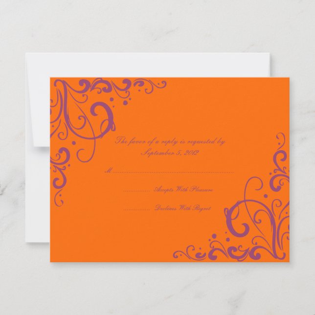Purple and Orange Flourish Wedding RSVP (Front)