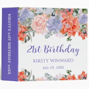 Purple and Orange Flowers Birthday Photo Album Binder