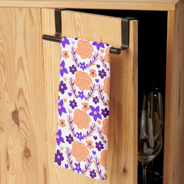 Purple And Orange Flowers Kitchen Towel (Thirds Fold)