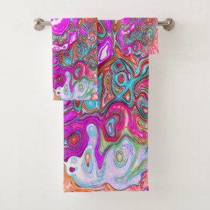 Purple and Orange Groovy Abstract Retro Swirl Bath Towel Set