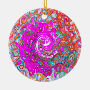Purple and Orange Groovy Abstract Retro Swirl Ceramic Ornament