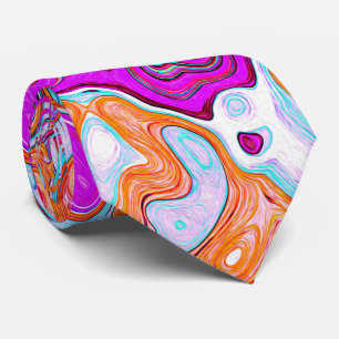 Purple and Orange Groovy Abstract Retro Swirl Tie