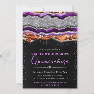 Purple and Orange Halloween Agate Quinceanera Invitation