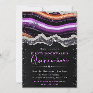Purple and Orange Halloween Agate Quinceanera Invitation