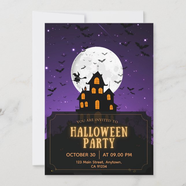 Purple and Orange Halloween Party  Invitation (Front)