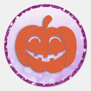 Purple and Orange Halloween Pumpkin Classic Round Sticker