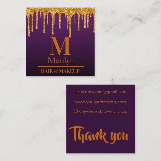 PURPLE AND ORANGE HALLOWEEN SQUARE BUSINESS CARD (Front/Back)