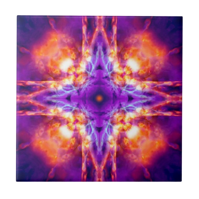 Purple and orange kaleidoscope cross tile (Front)