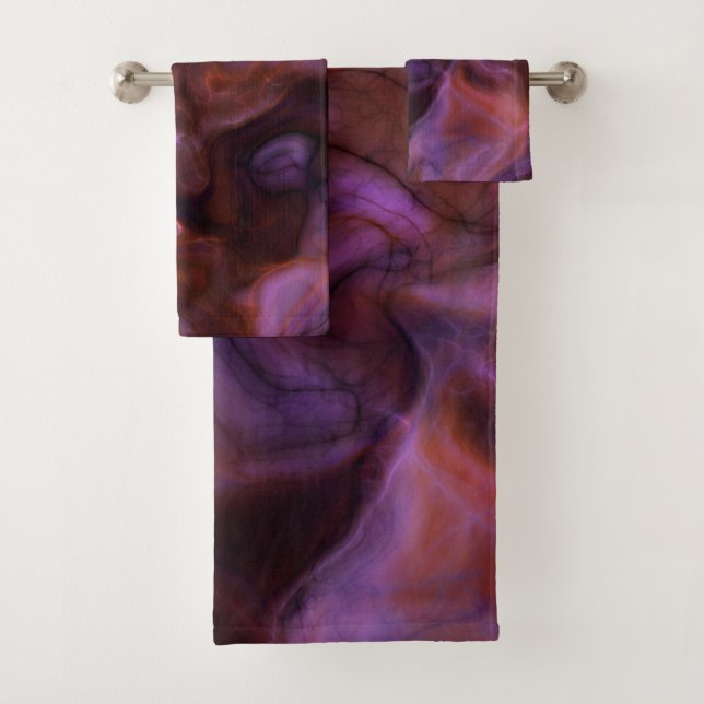 purple and orange Marble abstract Bath Towel Set (Insitu)