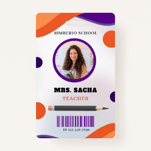 Purple and Orange Modern Teacher Portrait Company Badge