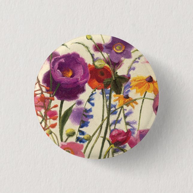 Purple and Orange Poppy Melody 1 Inch Round Button (Front)