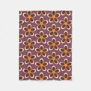 Purple and Orange Retro Flower Pattern  Fleece Blanket