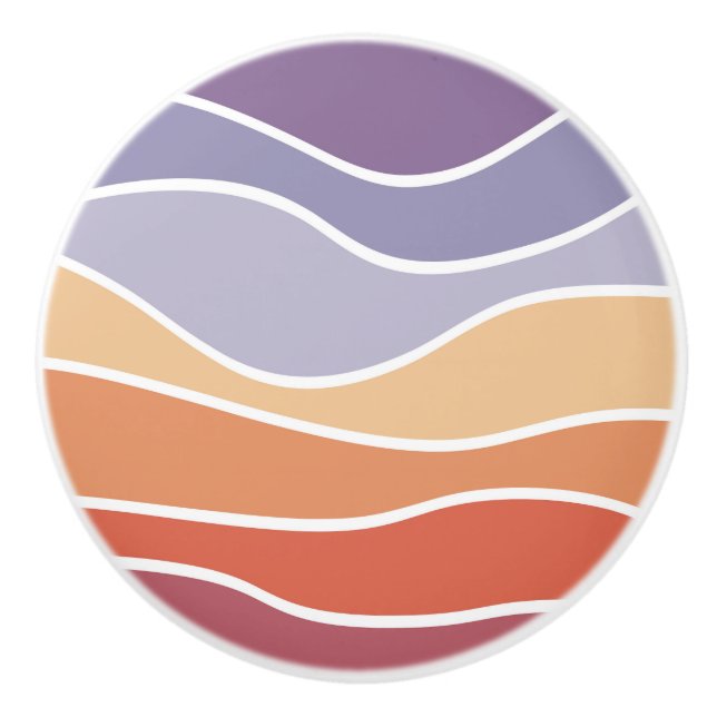 Purple and orange retro style waves ceramic knob (Front)