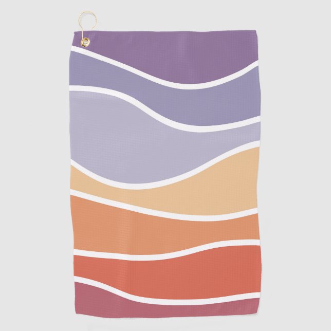 Purple and orange retro style waves golf towel (Front)